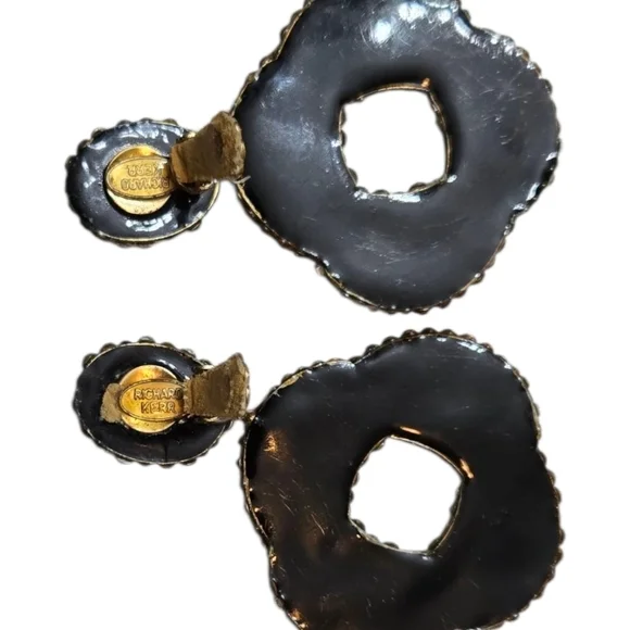 Vintage Richard Kerr 1980 Champagne Crystal Swirl Hoop Drop Earrings Signed - Picture 4 of 8